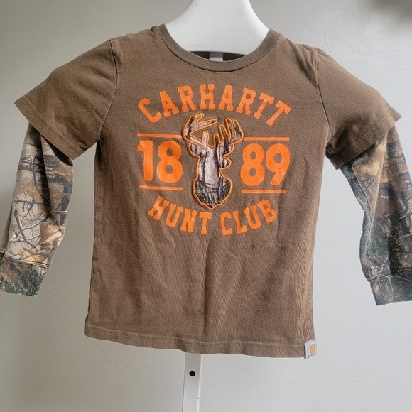 Carhartt Brown Shirt Long Sleeve Size 6 Hunt Club Realtree Camo Embroidered‎ - Picture 1 of 12
